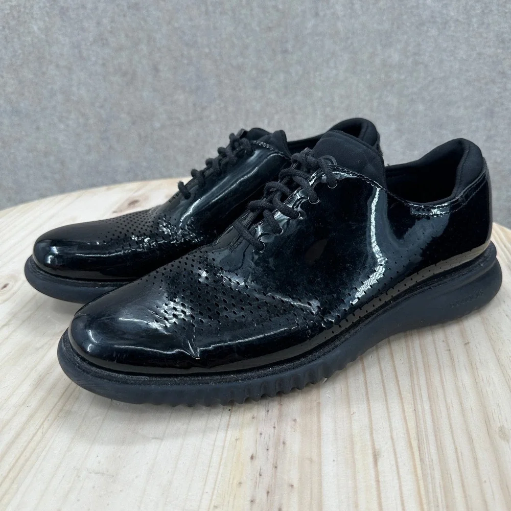 Cole Haan Zerogrand Oxford Mens 8M Black Patent Leather Laser Cut